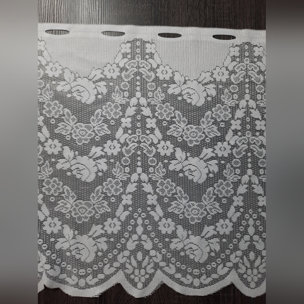 Vintage Pair of Floral Garland Lace Valance Curtains
